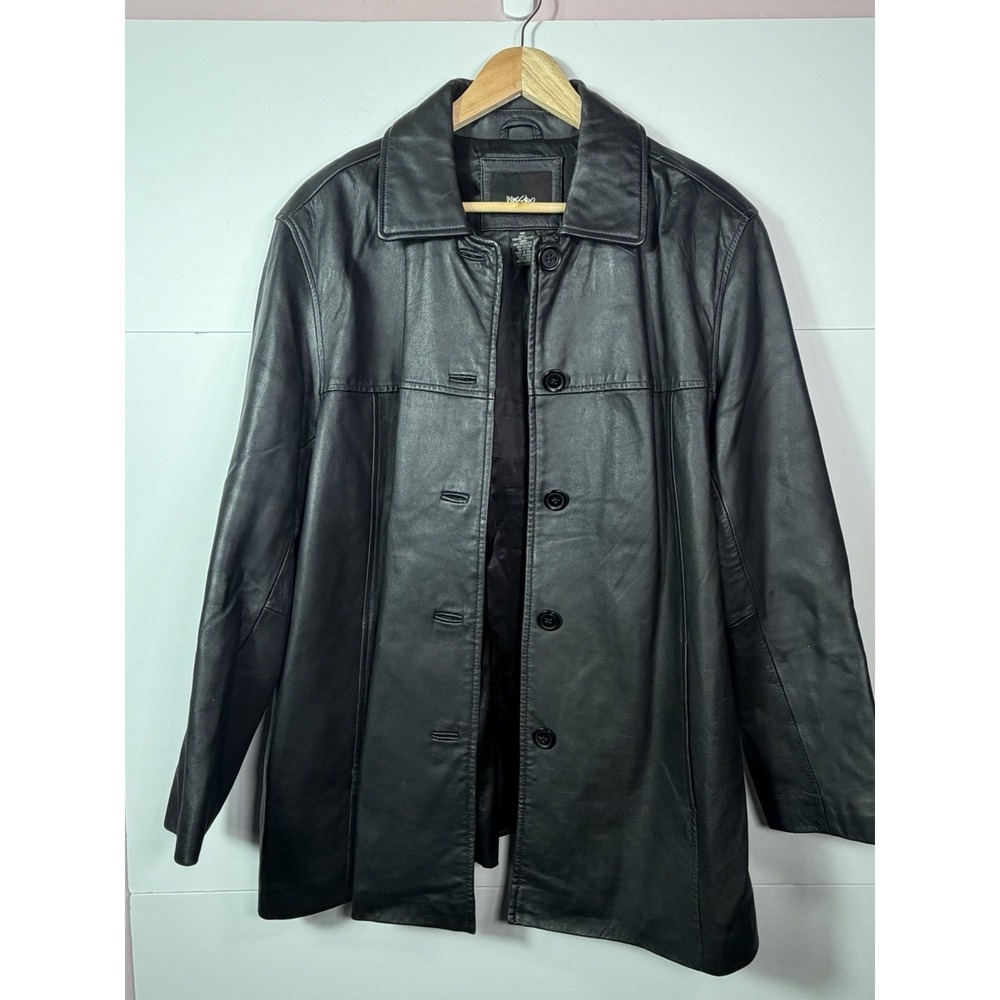 Mossimo Womens 16W Black Genuine Leather Button Front Jacket Coat Plus Size